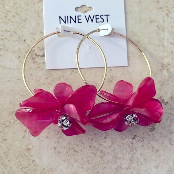 Nine West Lucite Rhinestone Hoop Earrings NWT - Picture 1 of 5